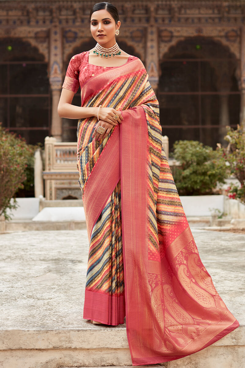 Multicolor Printed Crape Silk Saree