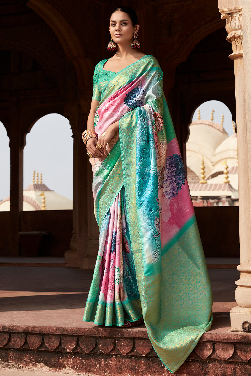 Multicolor Printed Silk Saree