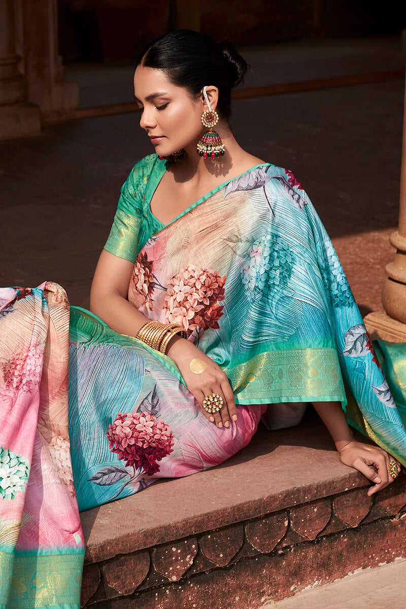 Multicolor Printed Silk Saree