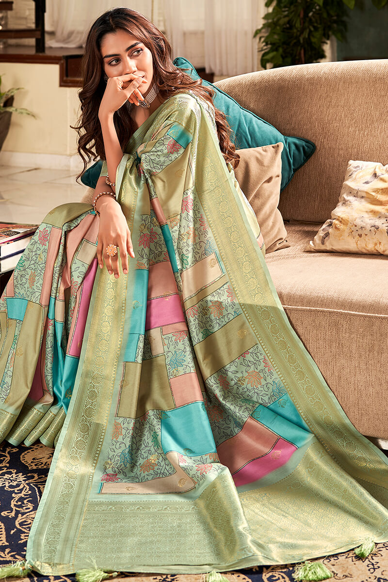 Multicolor Printed Soft Silk Saree