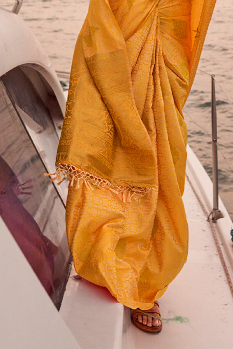 Mustard Yellow Satin Dual Tone Silk Saree