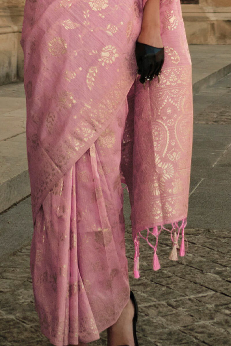 Muted Pink Gota Zari Woven Banarasi Silk Saree