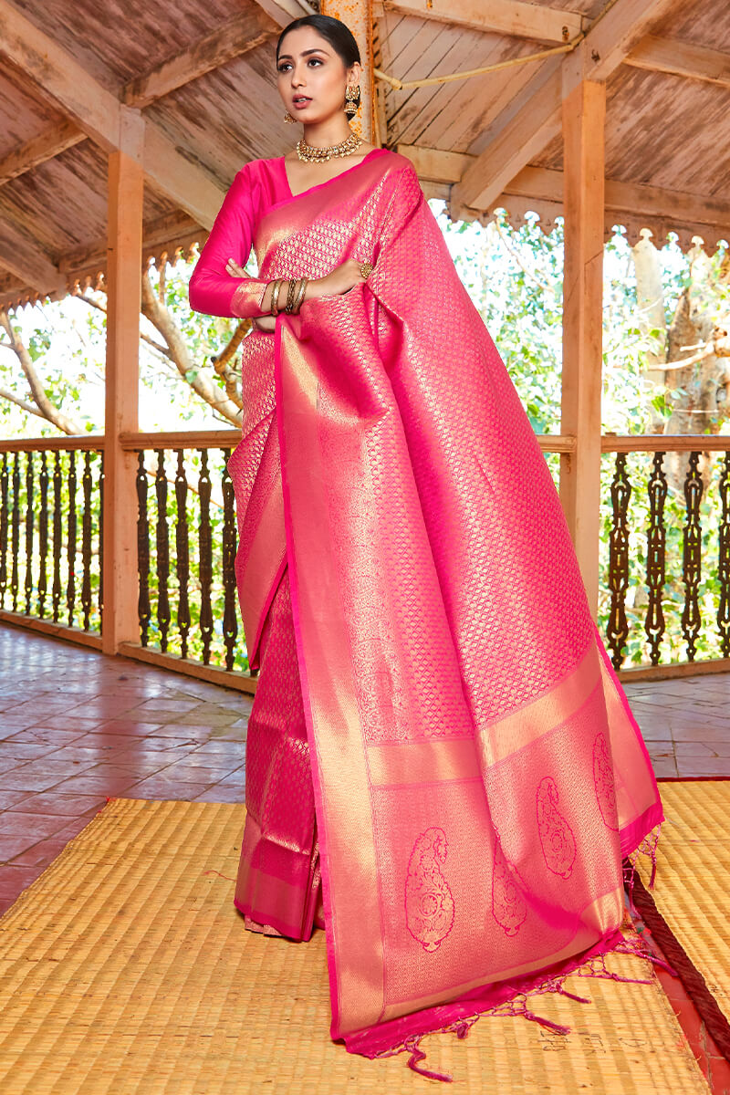 Neon Pink Kanjivaram Silk Saree