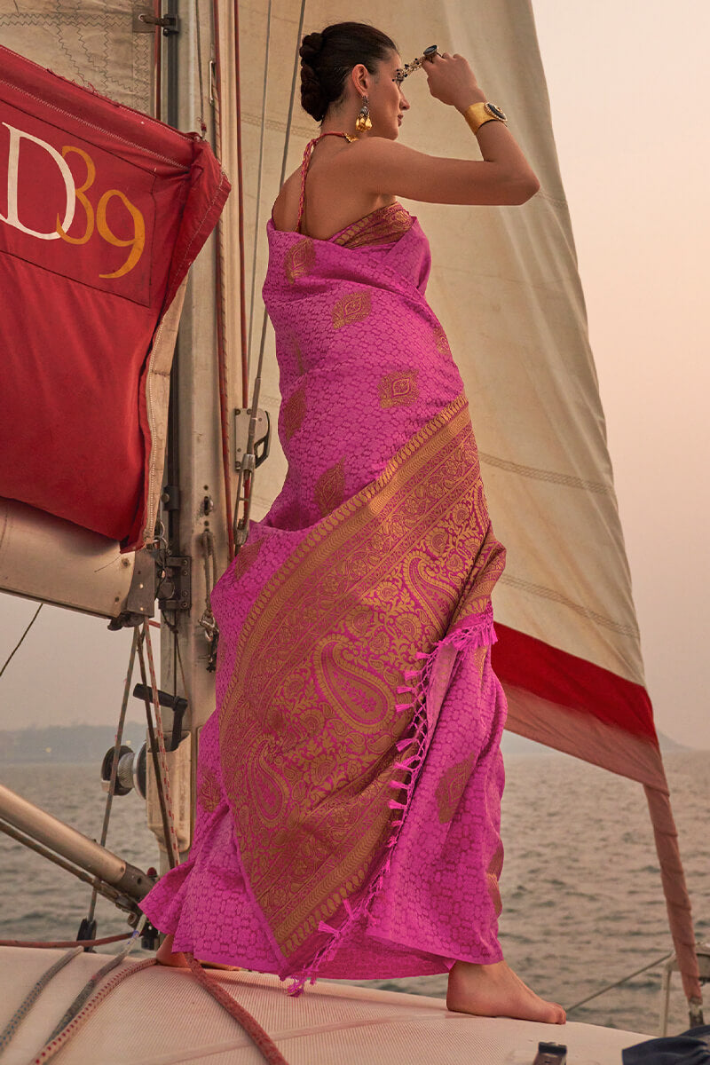 Neon Pink Satin Dual Tone Silk Saree