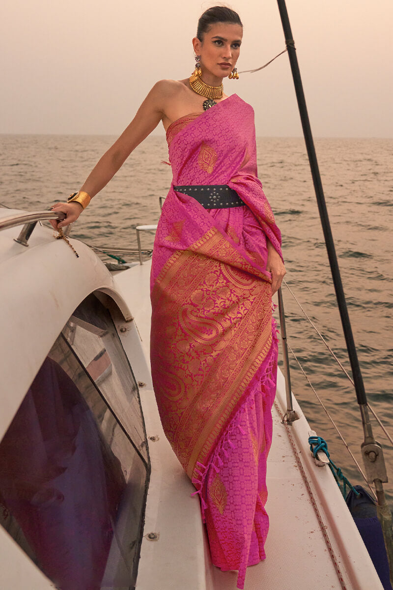 Neon Pink Satin Dual Tone Silk Saree