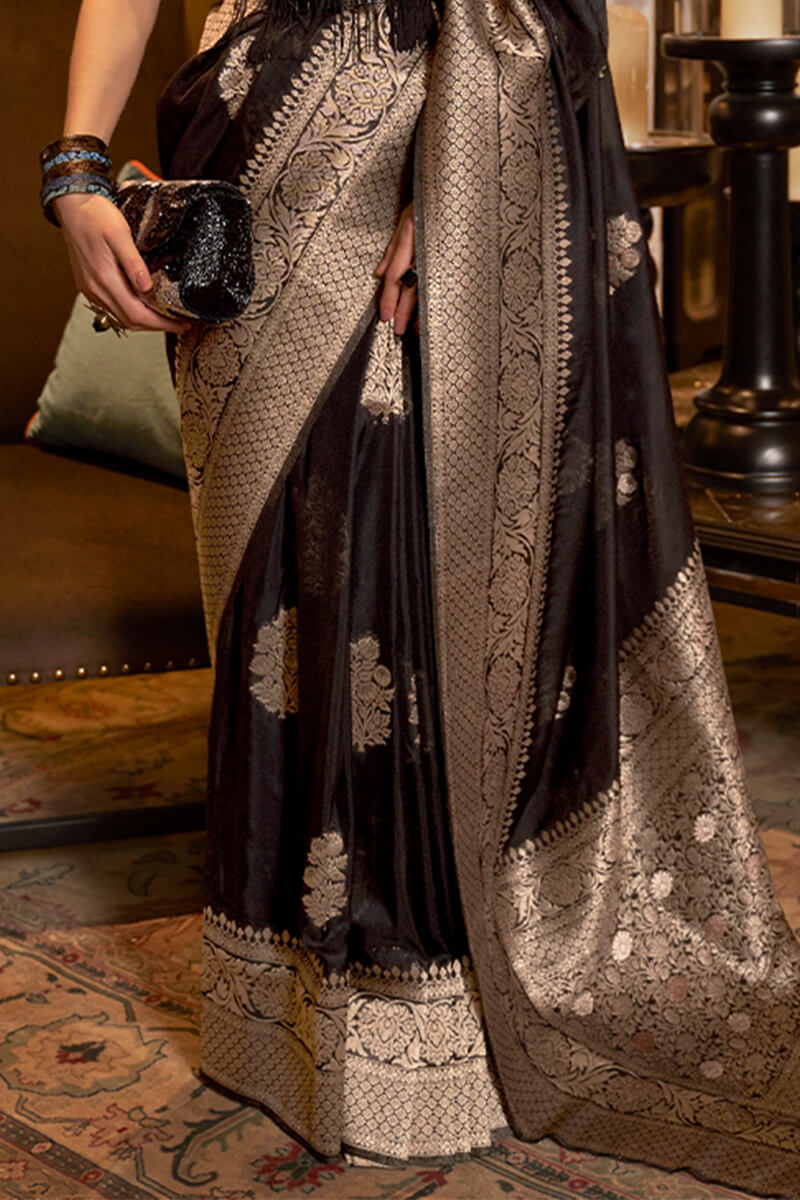 Night Black Zari Woven Georgette Silk Saree