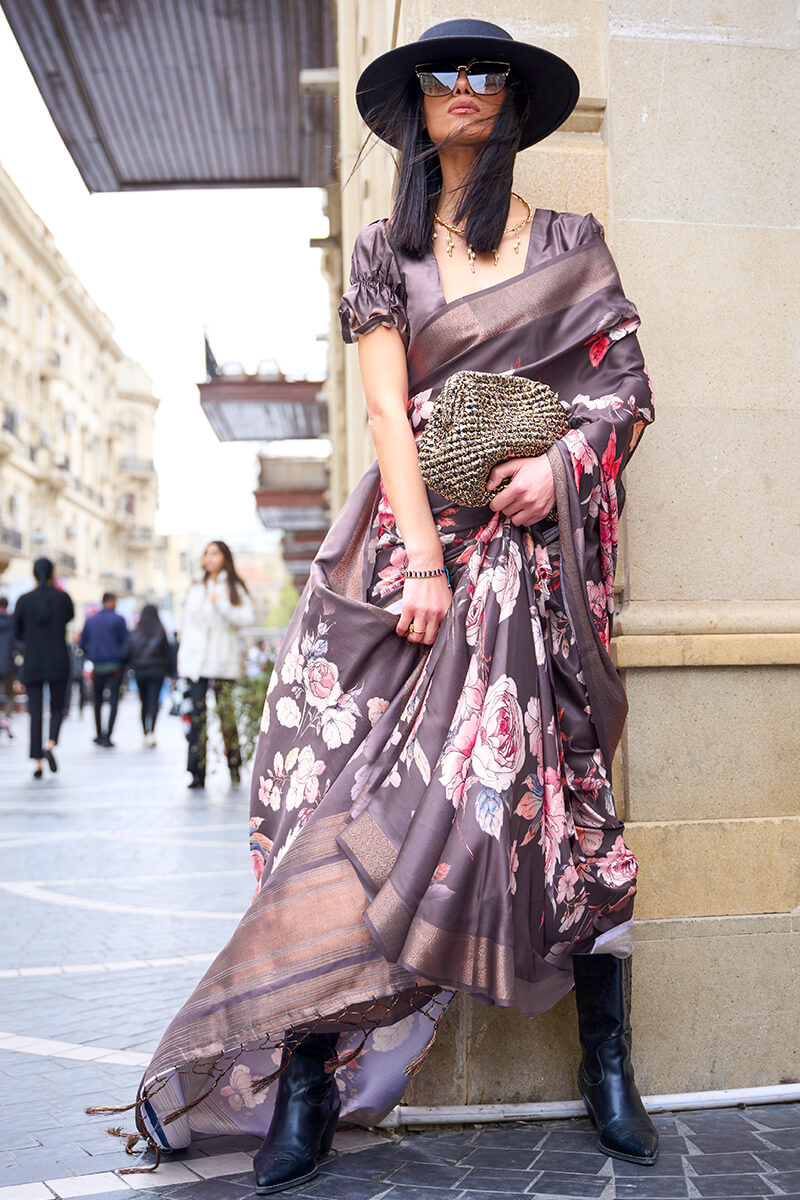 Old Lavender Printed Silk Saree