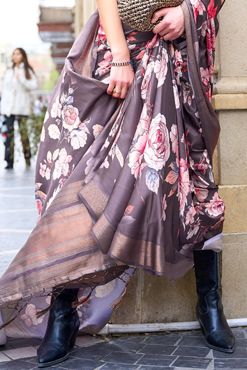 Old Lavender Printed Silk Saree