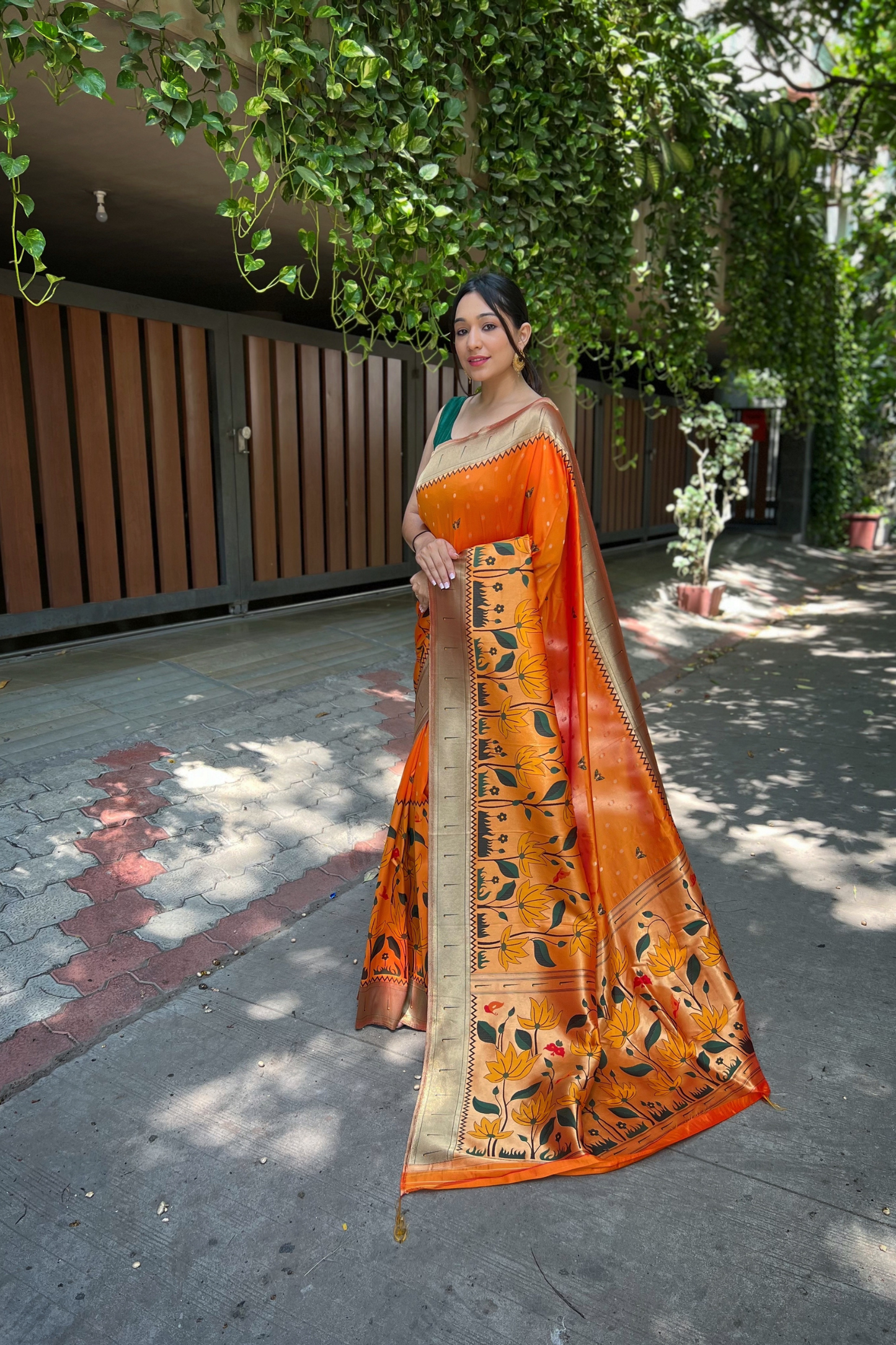 Orange Paithani Silk Saree with Zari Work