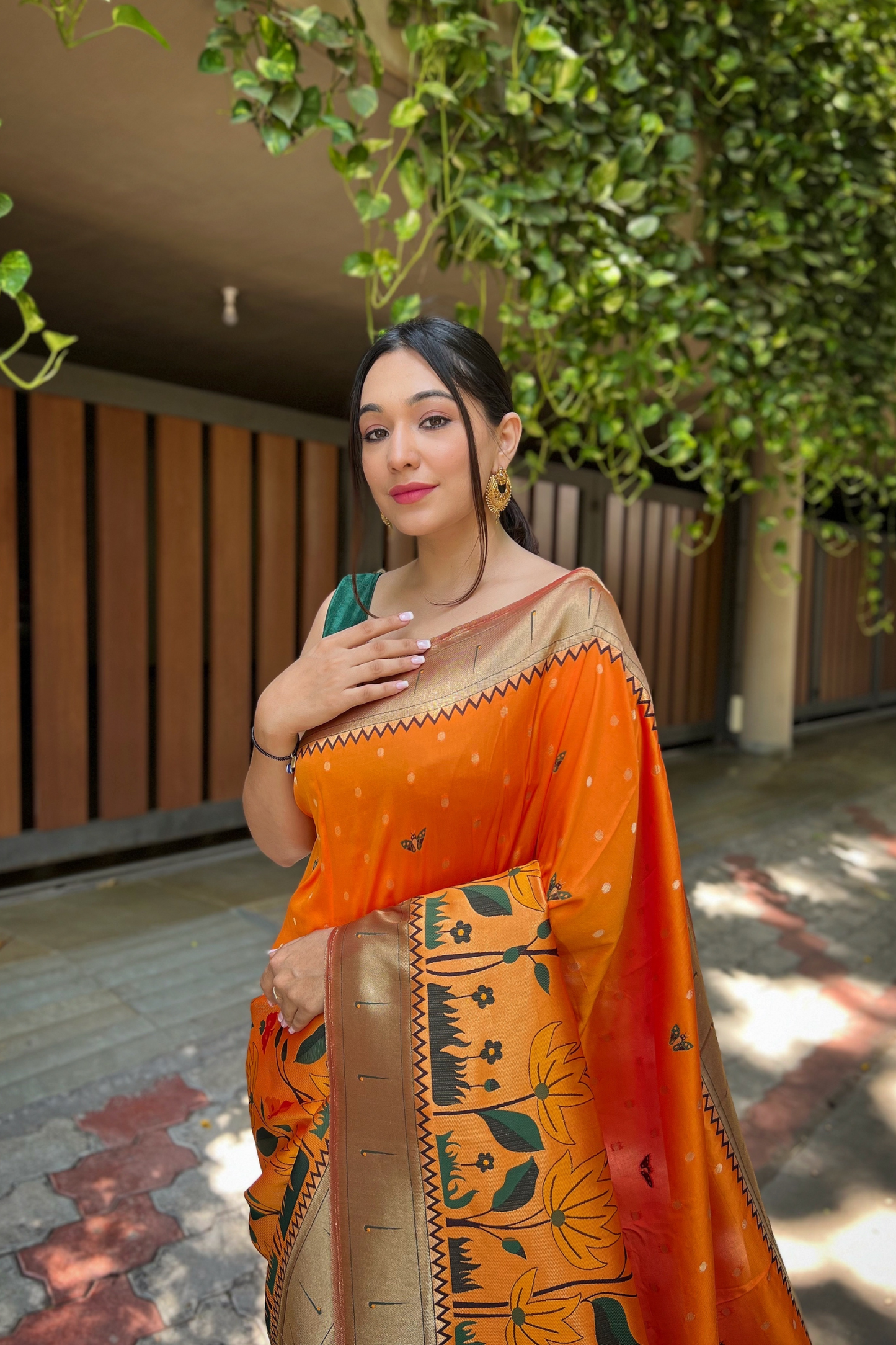 Orange Paithani Silk Saree with Zari Work