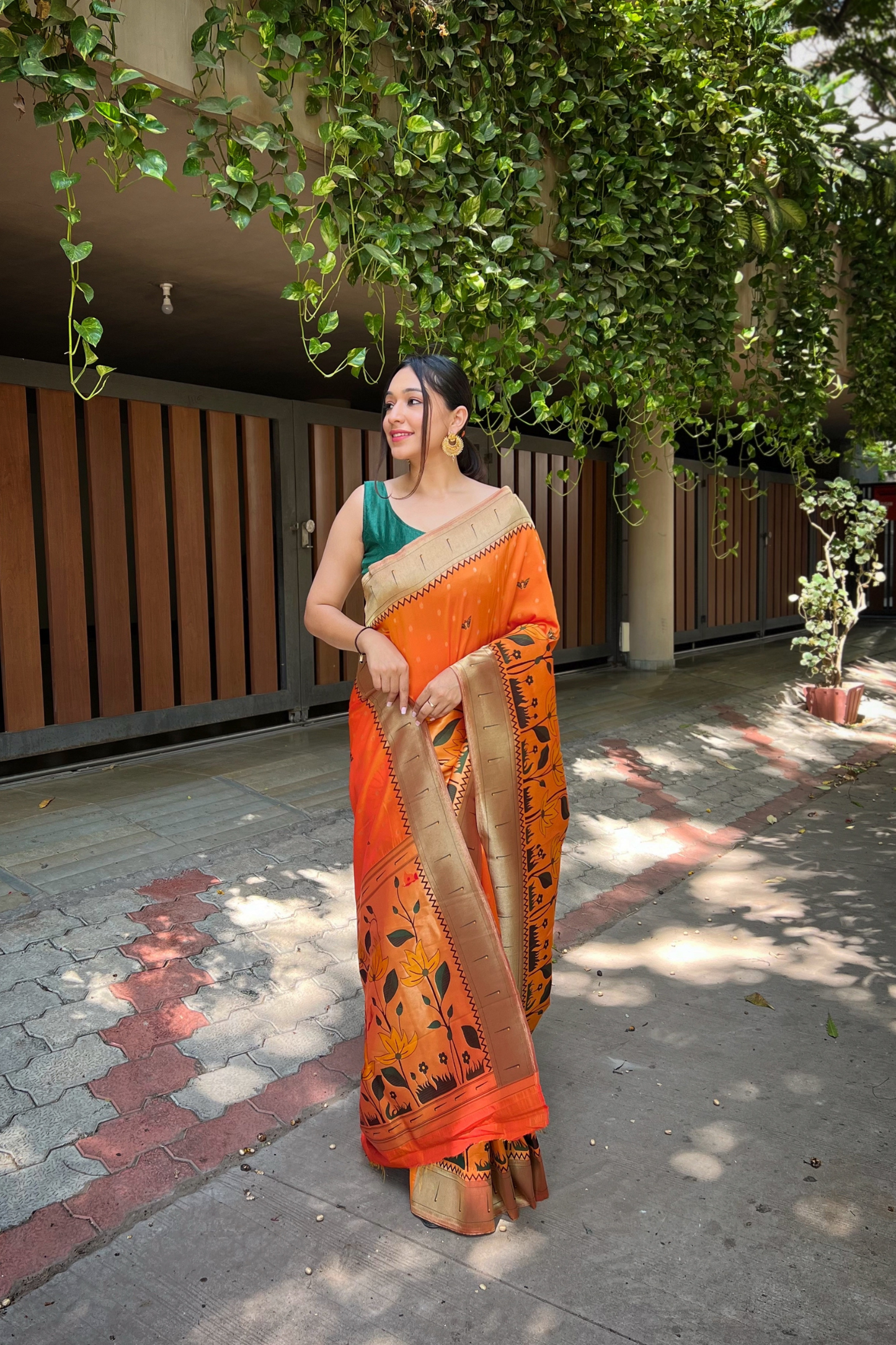 Orange Paithani Silk Saree with Zari Work