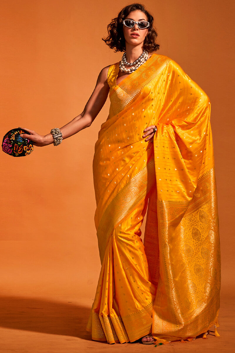 Orangey Yellow Dual Tone Satin Silk Saree