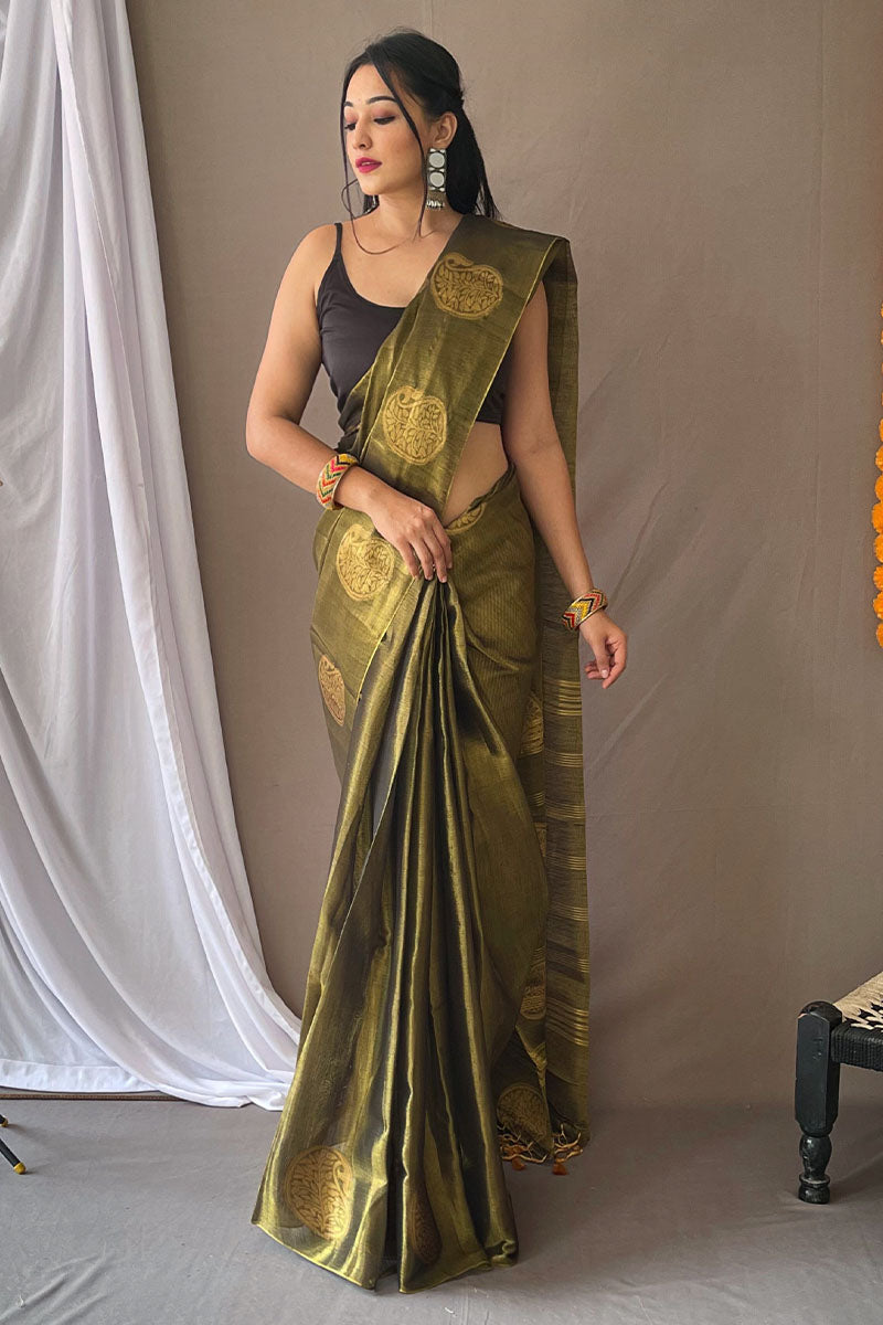 Otter Brown Woven Tissue silk Saree