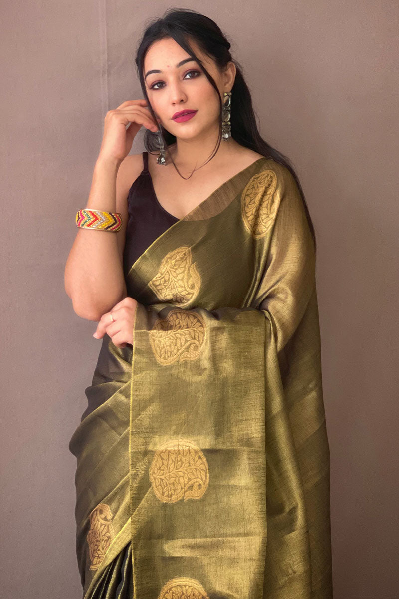 Otter Brown Woven Tissue silk Saree