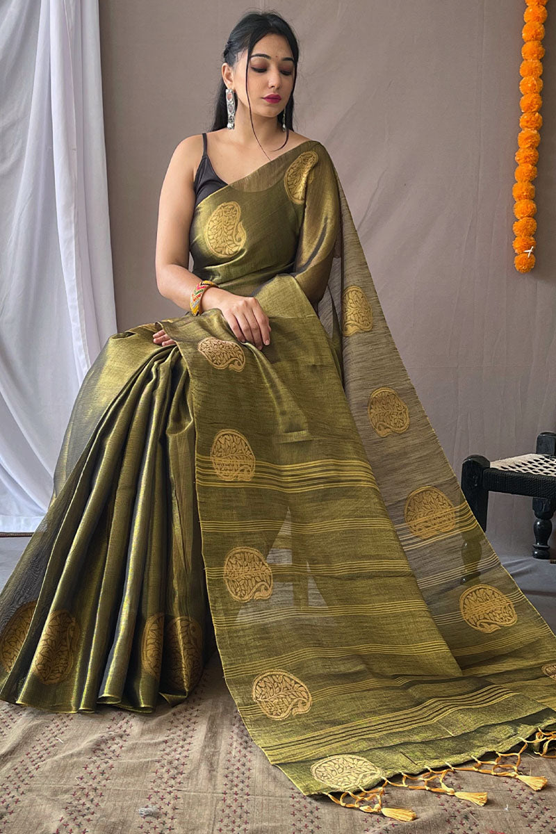 Otter Brown Woven Tissue silk Saree