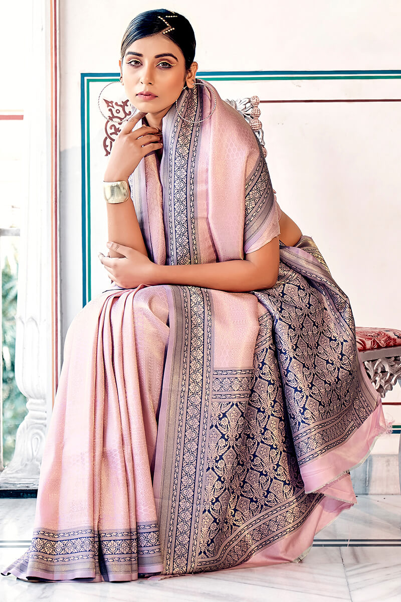 Oyster Pink Kanjivaram Silk Saree