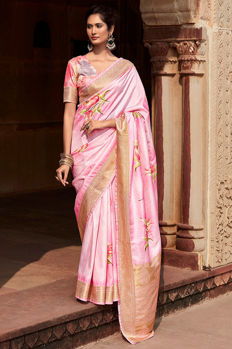 Oyster Pink Printed Silk Saree