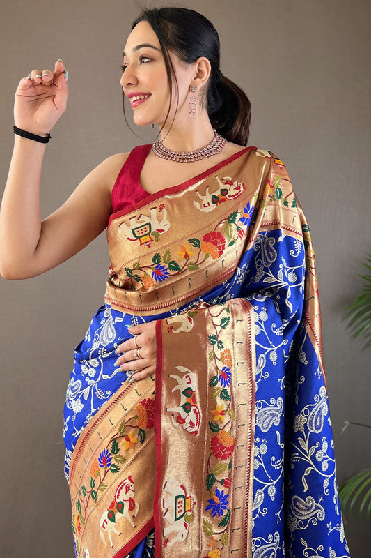 Palatinate Blue Paithani Silk Saree