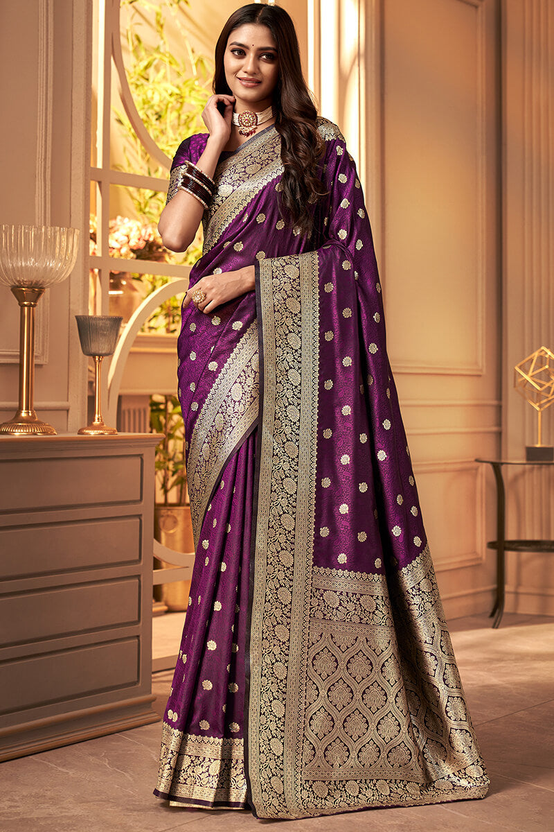 Palatinate Purple Banarasi Satin silk Saree