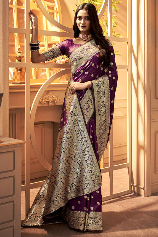 Palatinate Purple Banarasi Satin silk Saree