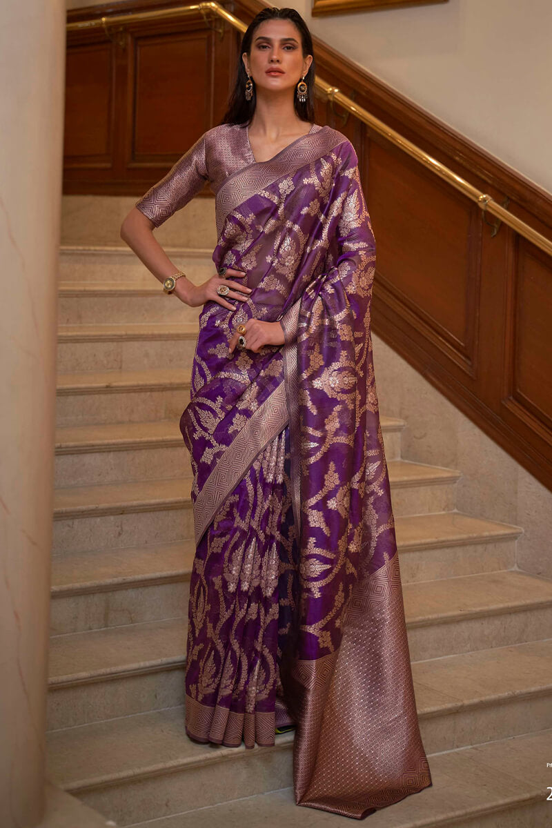 Palatinate Purple Organza Silk Saree