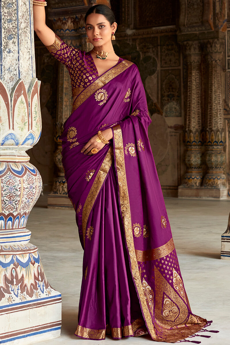 Palatinate Purple Zari Woven Pure Satin Silk Saree