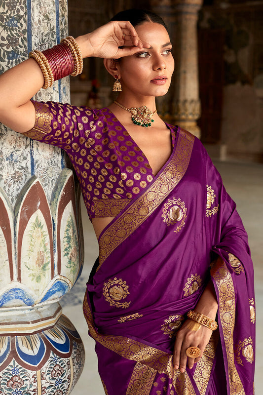 Palatinate Purple Zari Woven Pure Satin Silk Saree