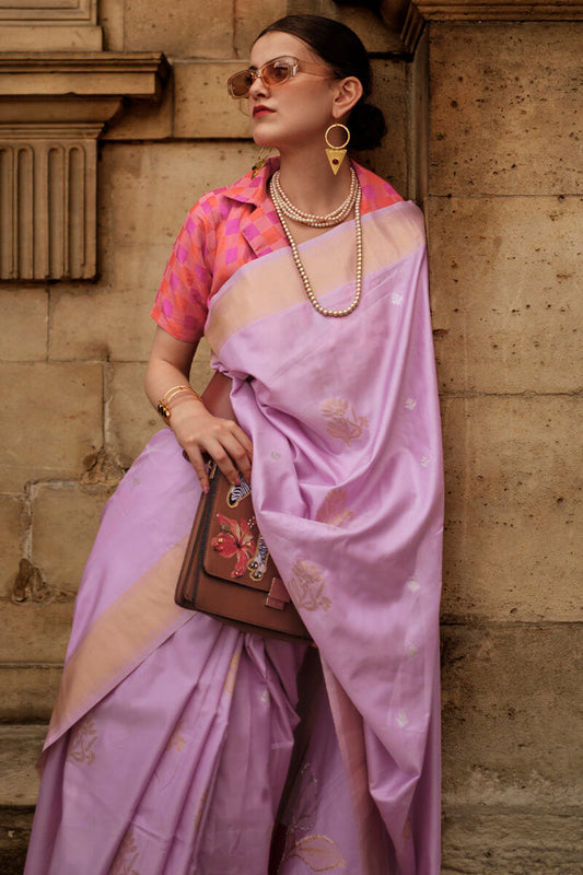 Pale Lavender Soft Banarasi Silk Saree