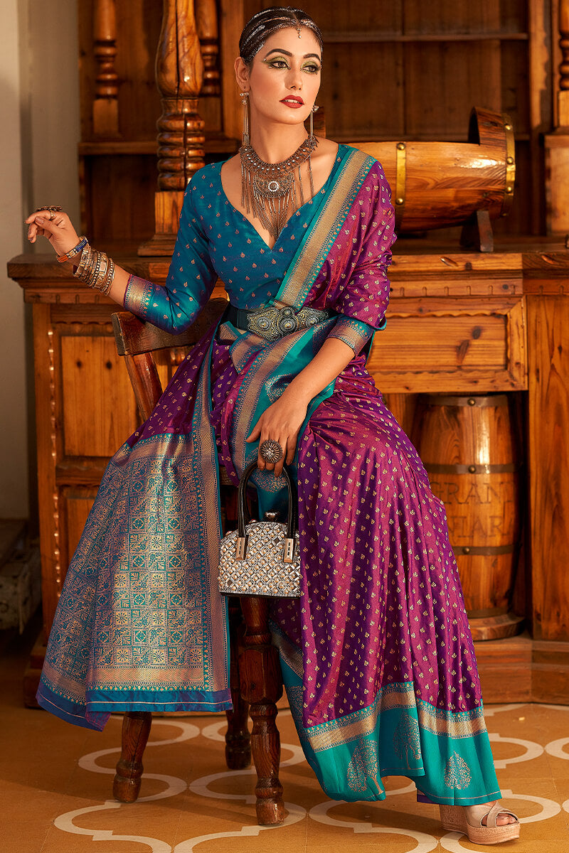 Pansy Purple and Blue Soft Banarasi Silk Saree