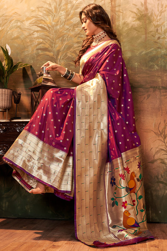 Pansy Purple Paithani Silk Saree