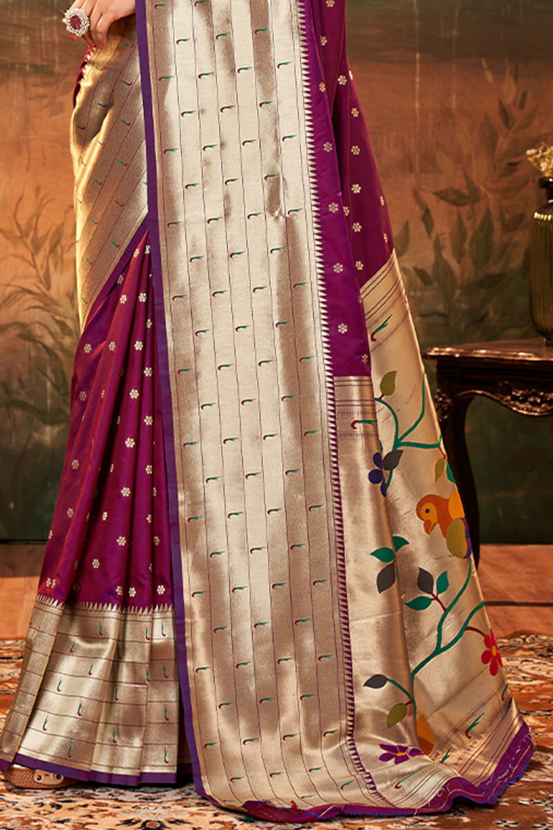 Pansy Purple Paithani Silk Saree