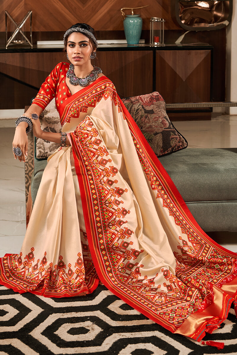 Pavlova Beige Patola Silk Saree