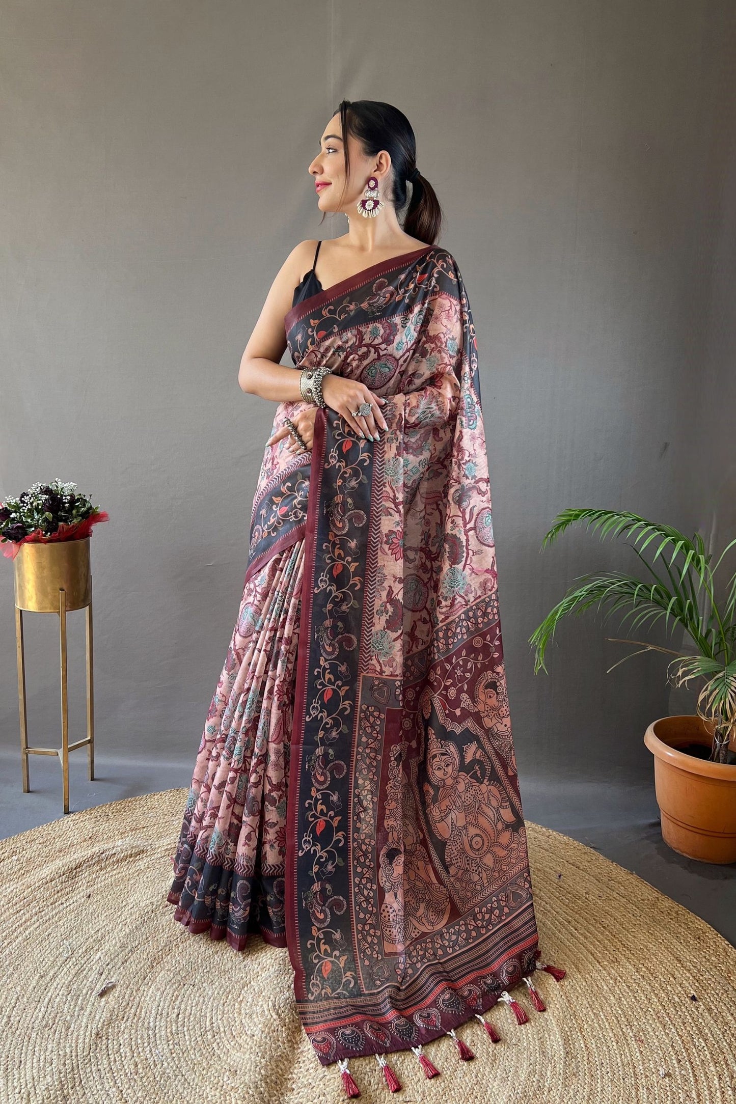 Peach Italian Digital Printed Cotton Saree