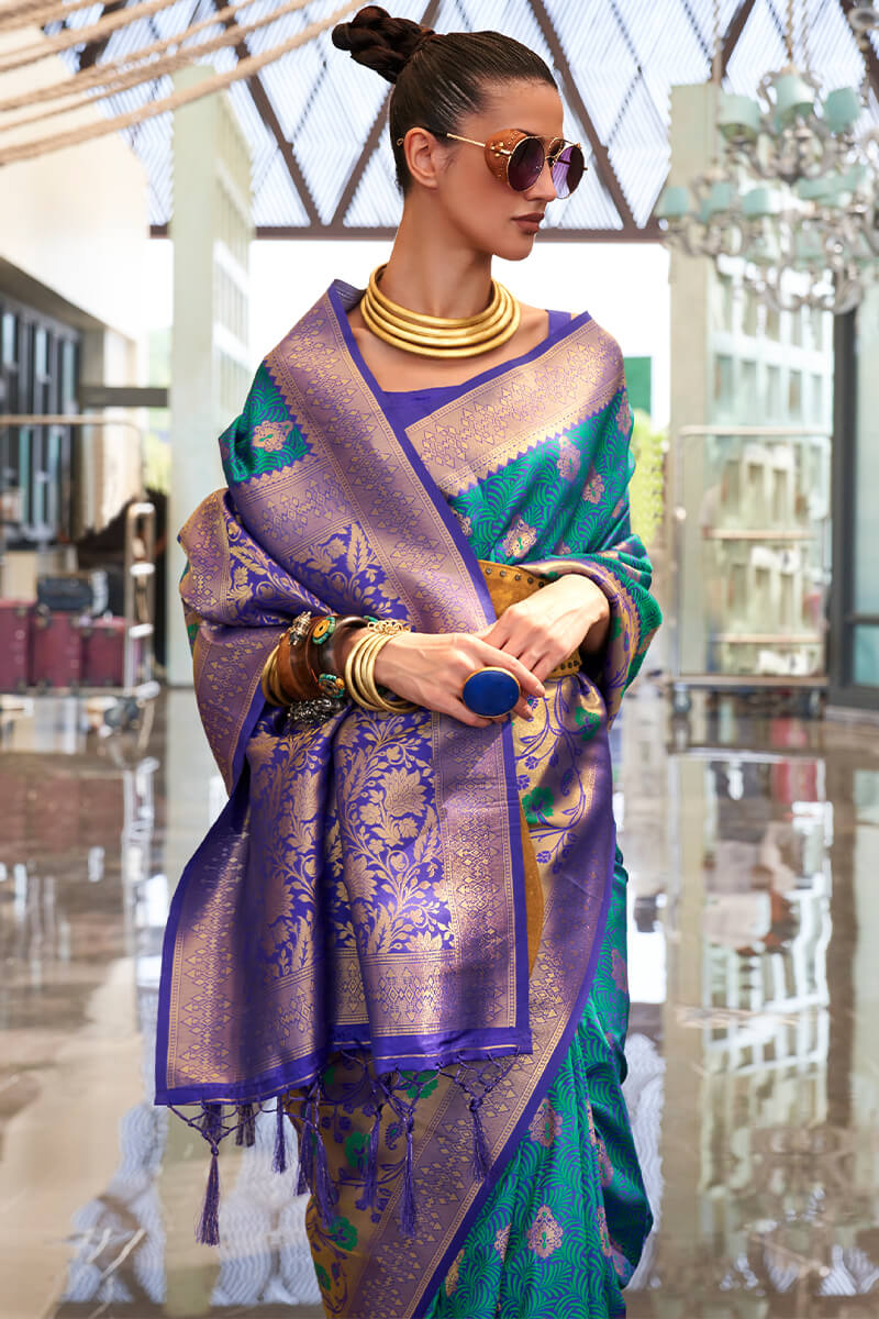 Peacock Blue South Silk Saree