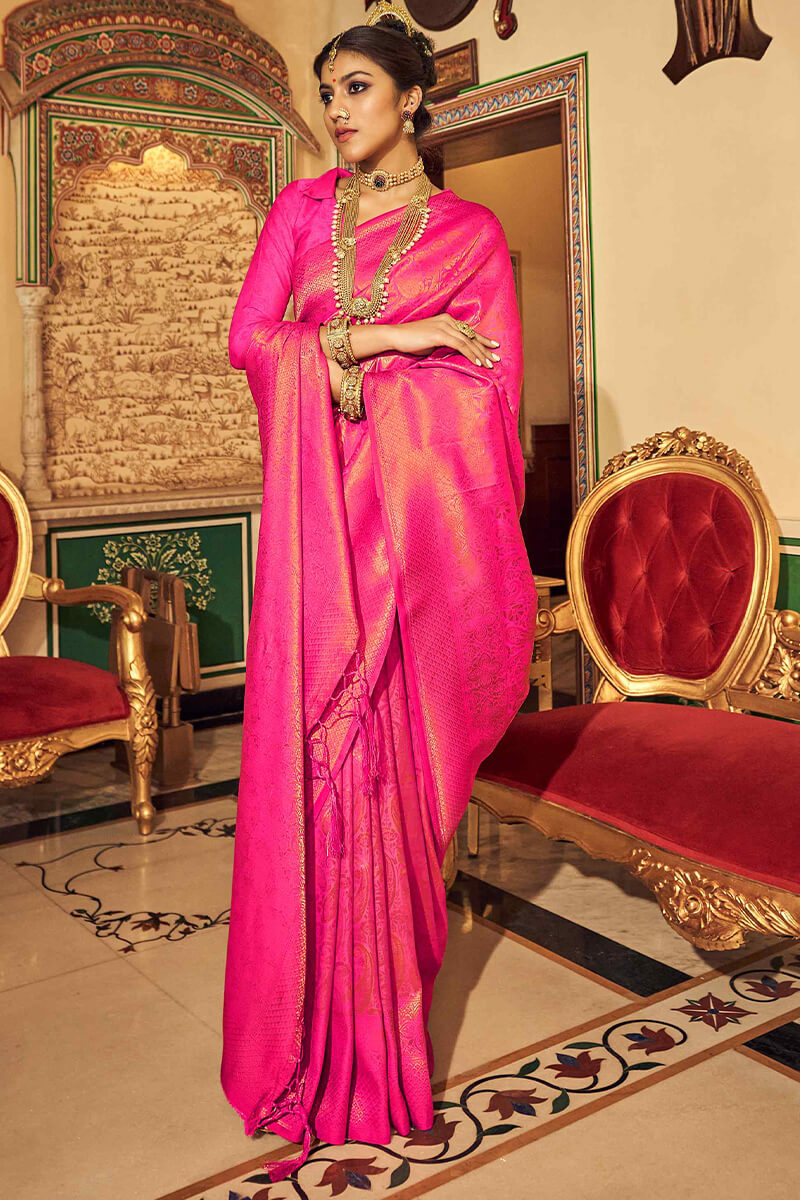 Peoney Pink Woven Kanjivaram Silk Saree