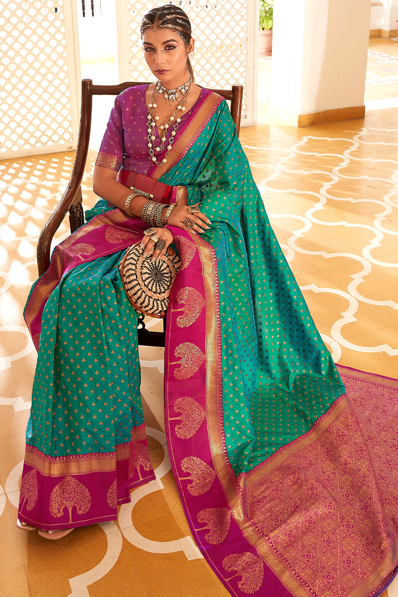 Persian Green and Purple Soft Banarasi Silk Saree