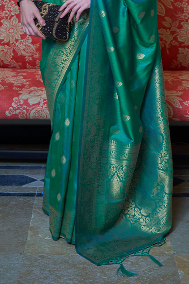 Persian Green Dual Tone Zari Woven Banarasi Silk Saree