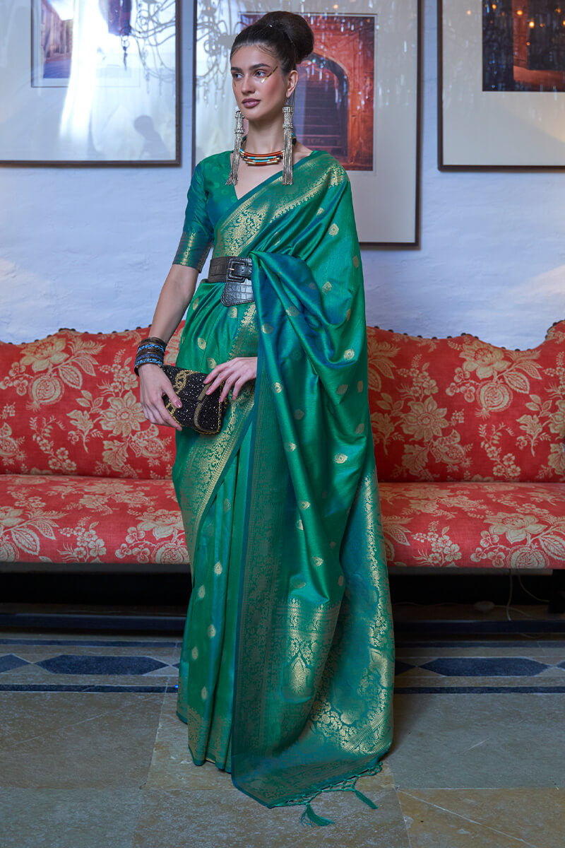 Persian Green Dual Tone Zari Woven Banarasi Silk Saree