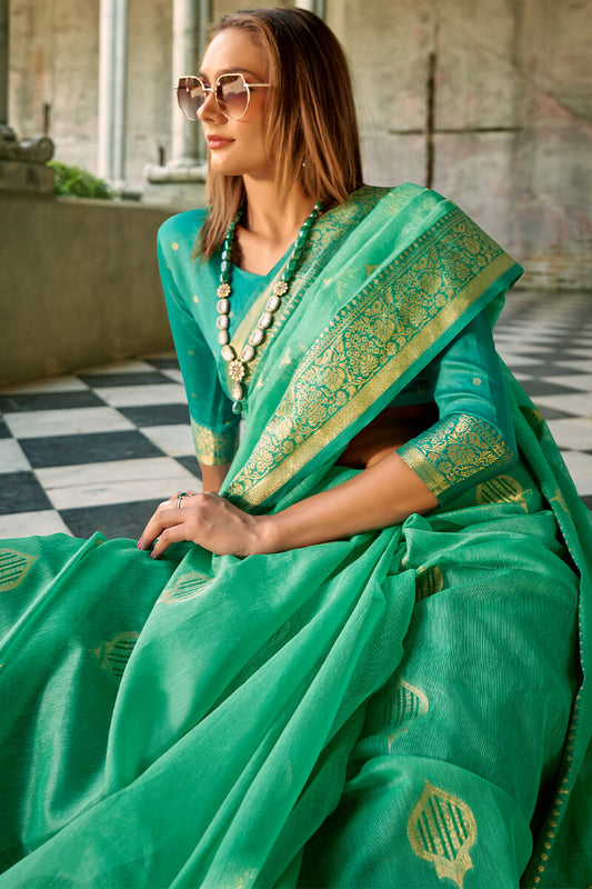 Persian Green Zari woven Banarasi Tissue Silk Saree