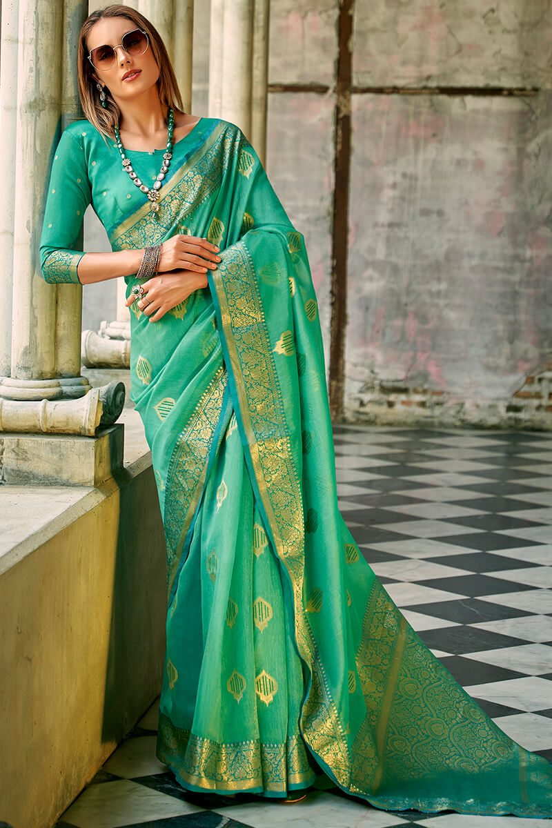 Persian Green Zari woven Banarasi Tissue Silk Saree