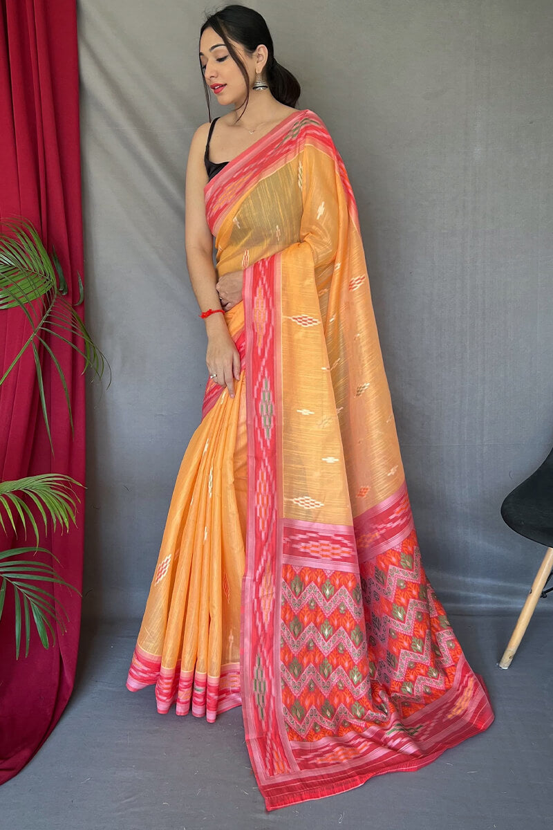 Persian Orange Linen silk saree