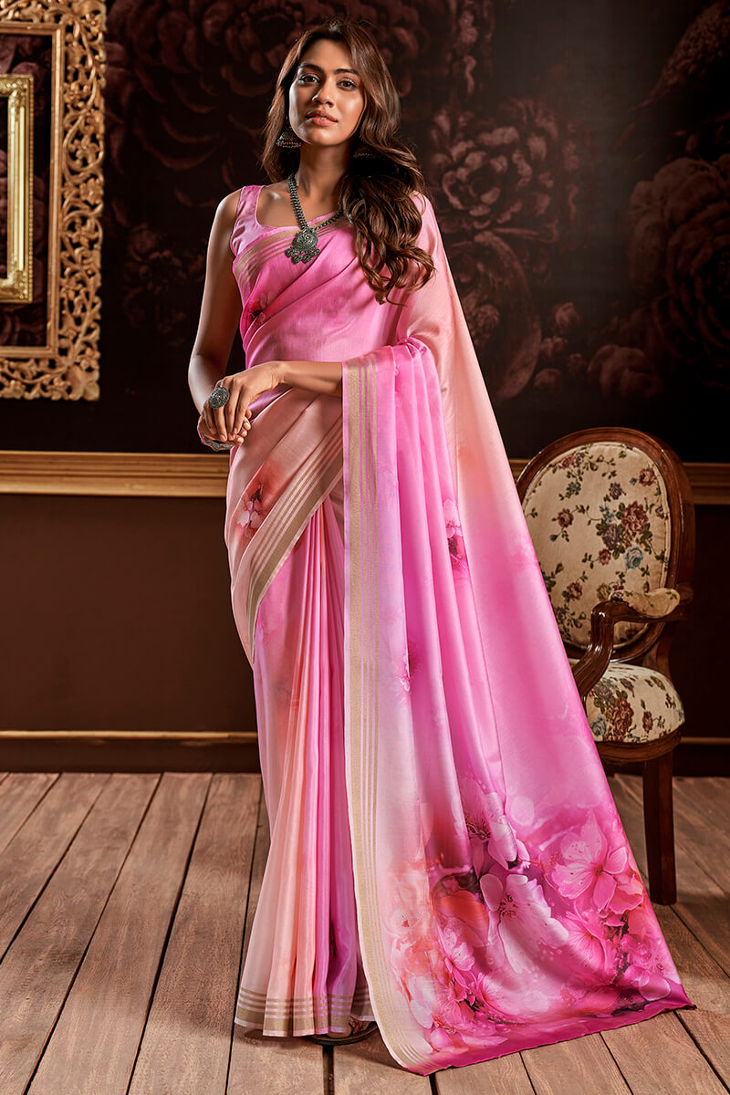 Persian Pink Floral Printed Silk Saree