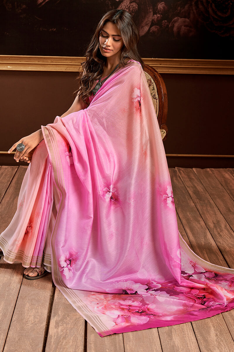 Persian Pink Floral Printed Silk Saree