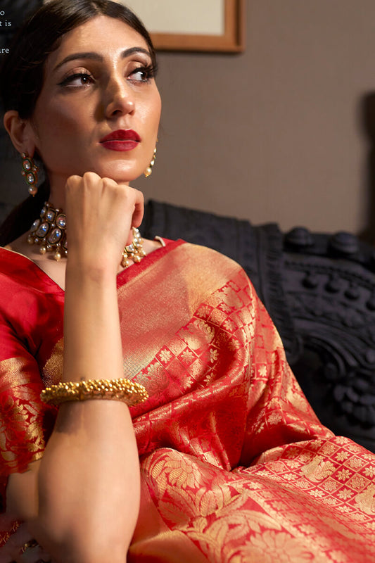 Persian Red Kanjivaram Silk Saree