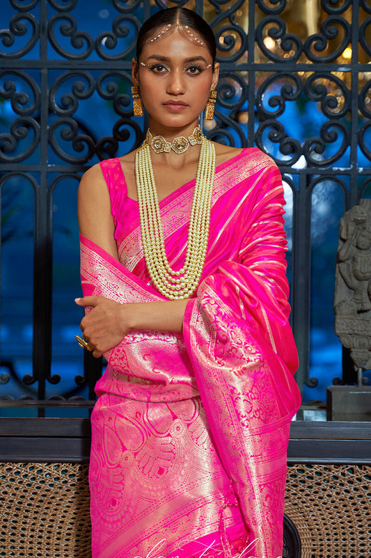 Persian Rose Pink Satin Silk Saree