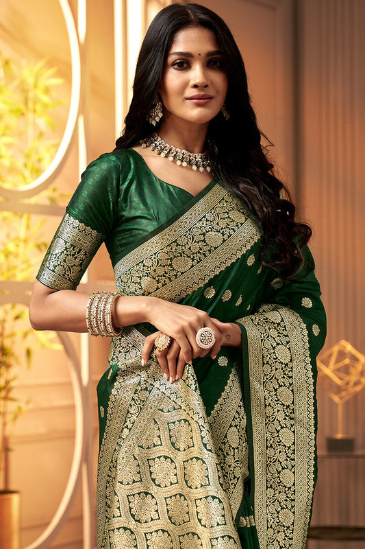 Phthalo Green Banarasi Satin silk Saree