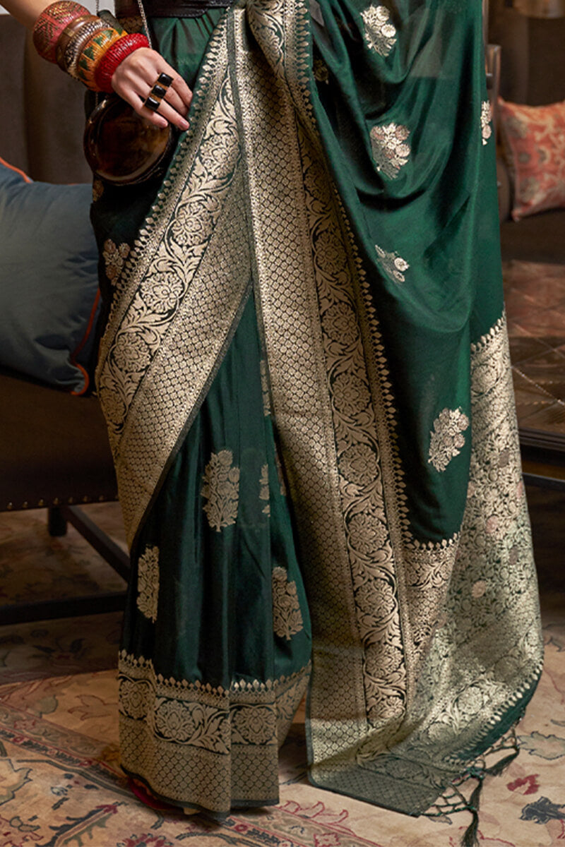 Phthalo Green Zari Woven Georgette Silk Saree