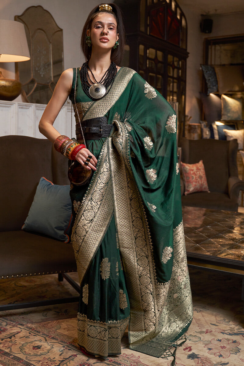 Phthalo Green Zari Woven Georgette Silk Saree