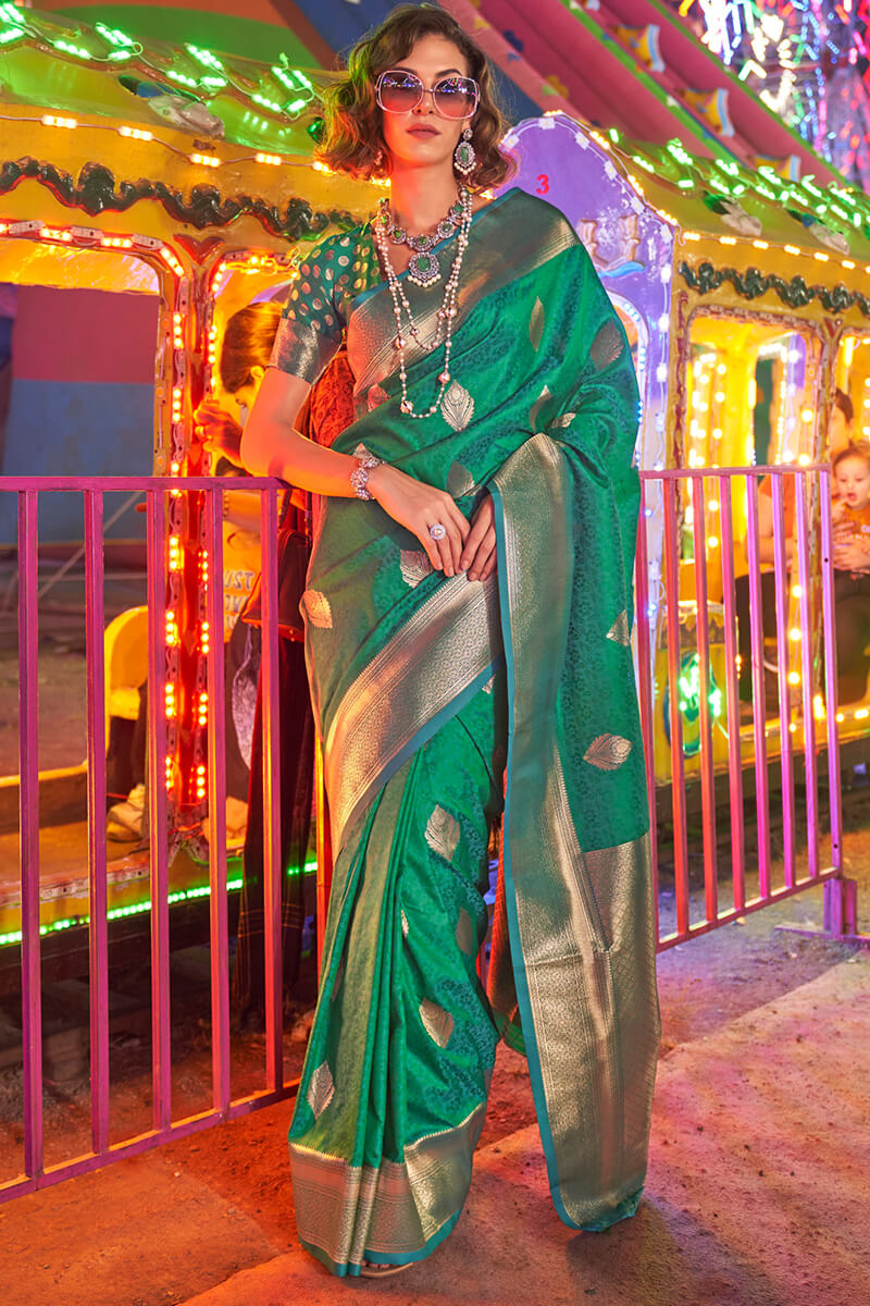 Pine Green Banarasi Handloom Silk Saree