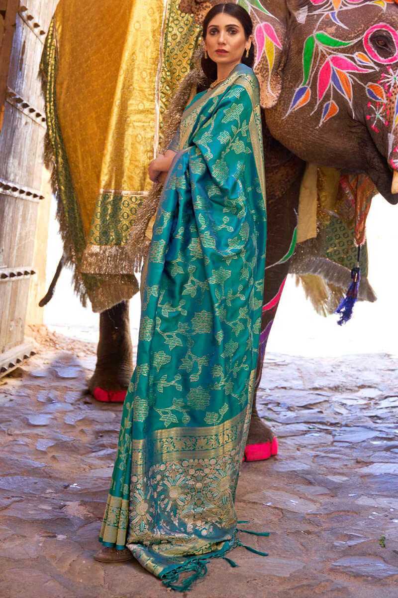 Pine Green Banarasi Silk Saree With Sequence Work